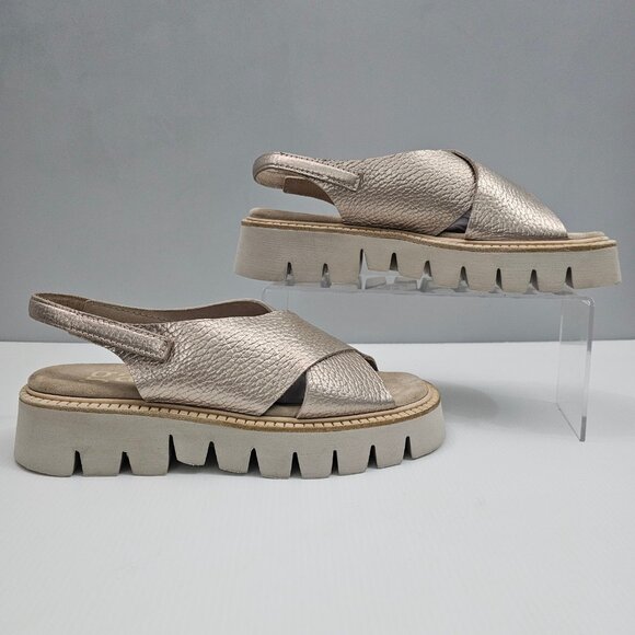 Pedro Garcia Reme Sandal Womens EU 39 Metallic Gold Leather Slingback Platform - Picture 3 of 14